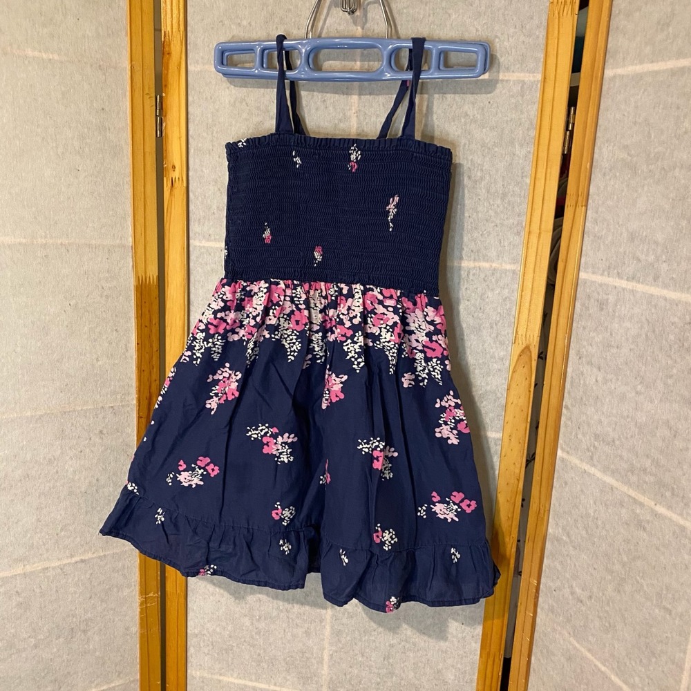 VTG Y2K Cherokee Girls Small Blue Pink Floral Smocked Bodice Cotton Sundress